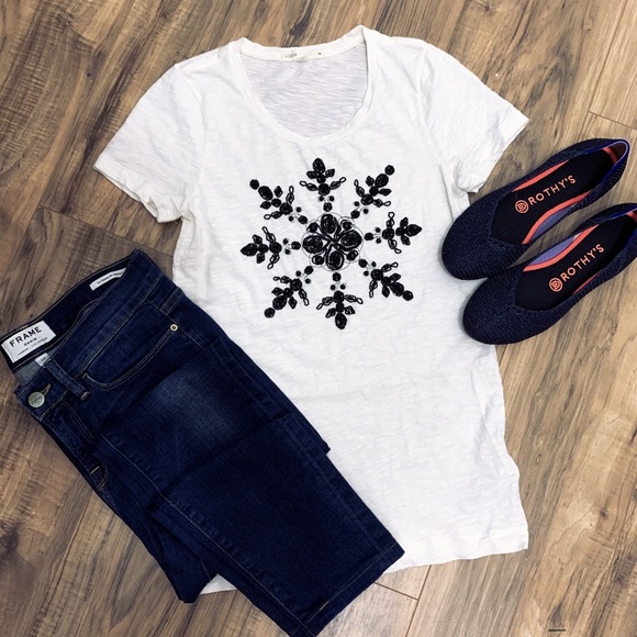 J. Crew Embroidered Snowflake Collector Tee Small - Picture 2 of 8